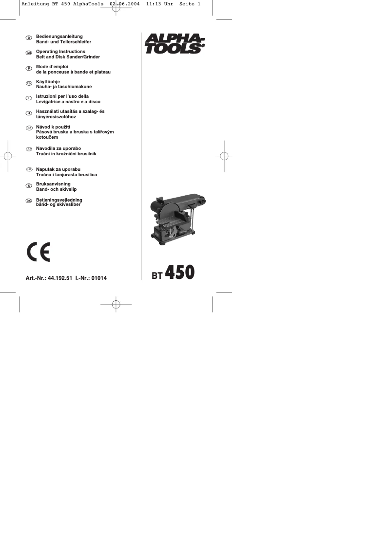 Page 1 de la notice Manuel utilisateur Alpha Tools BT 450