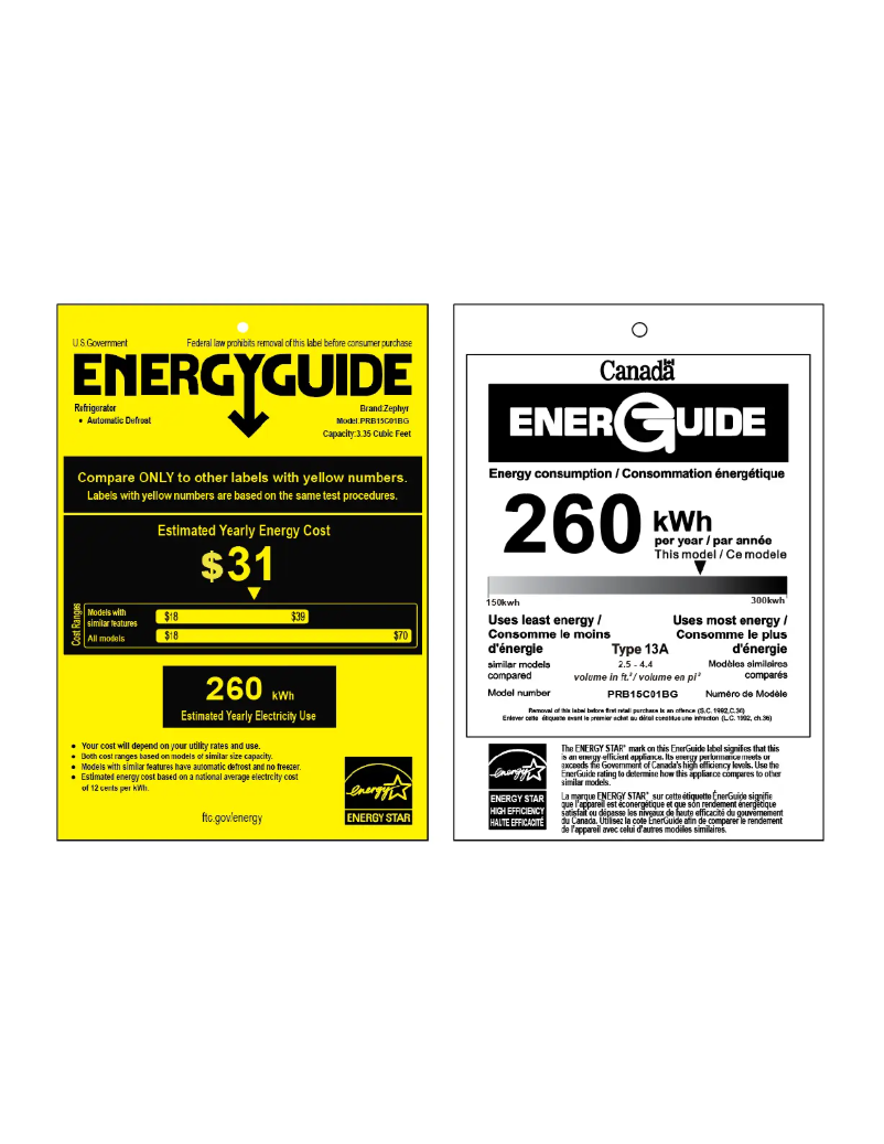 Página 1 del manual Etiqueta energética Zephyr Presrv PRB15C01BG