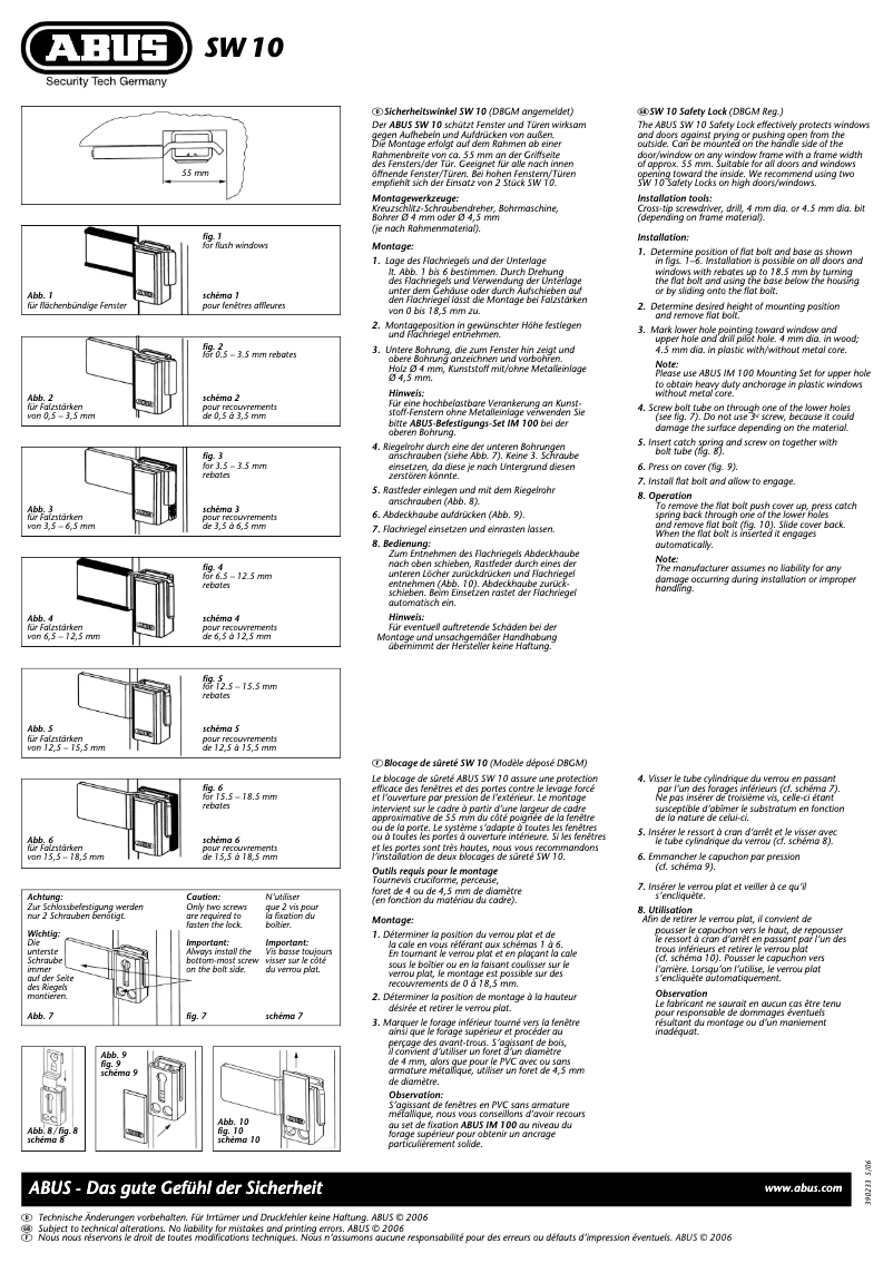 Page 1 of the manual Installation Guide Abus SW10