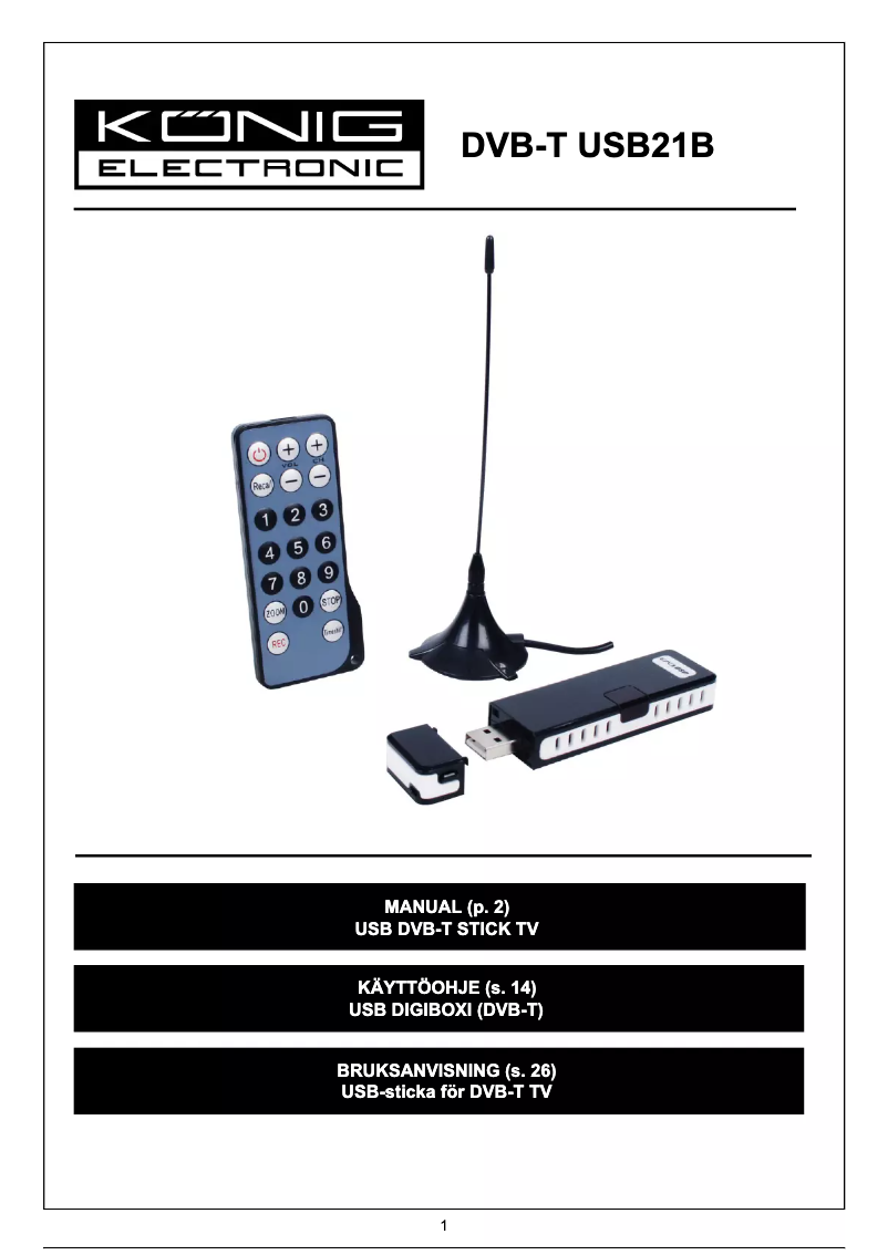 Page 1 de la notice Manuel utilisateur Konig DVB-T USB21B