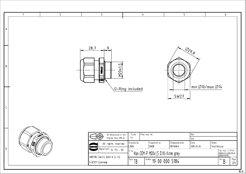 Page 1 de la notice Manuel utilisateur Harting 19 00 000 5184