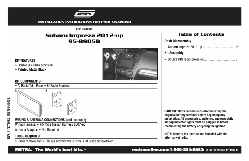 Página 1 del manual Guía de instalación Metra 95-8905B