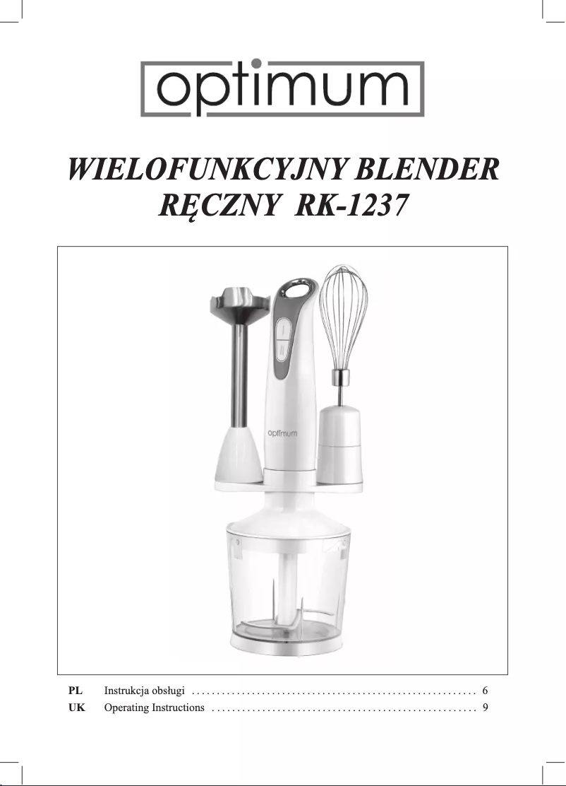 Page 1 de la notice Manuel utilisateur Optimum RK-1237