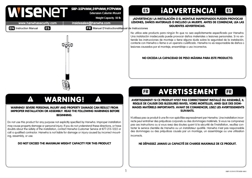 Page 1 of the manual User Manual Hanwha SBP-59PVMB