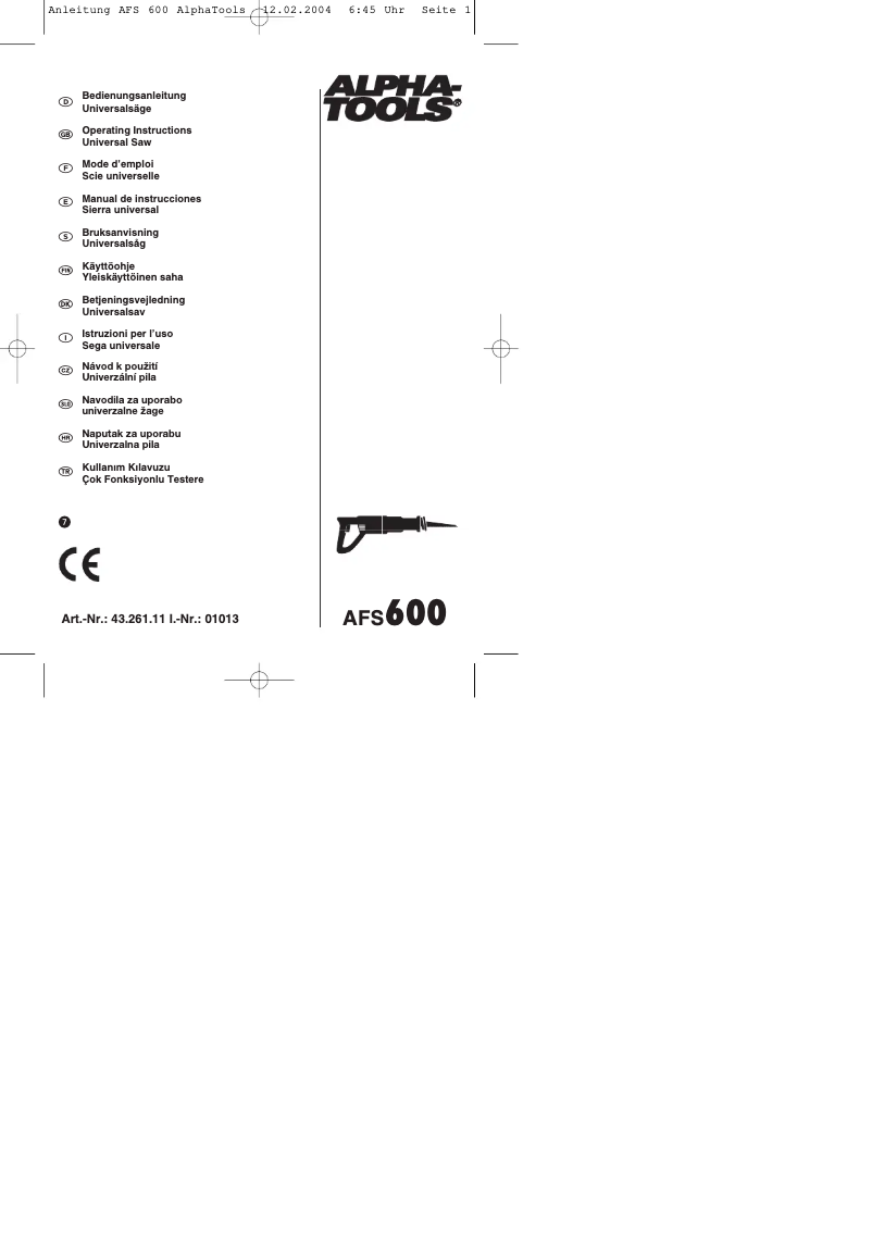 Page 1 de la notice Manuel utilisateur Alpha Tools AFS 600