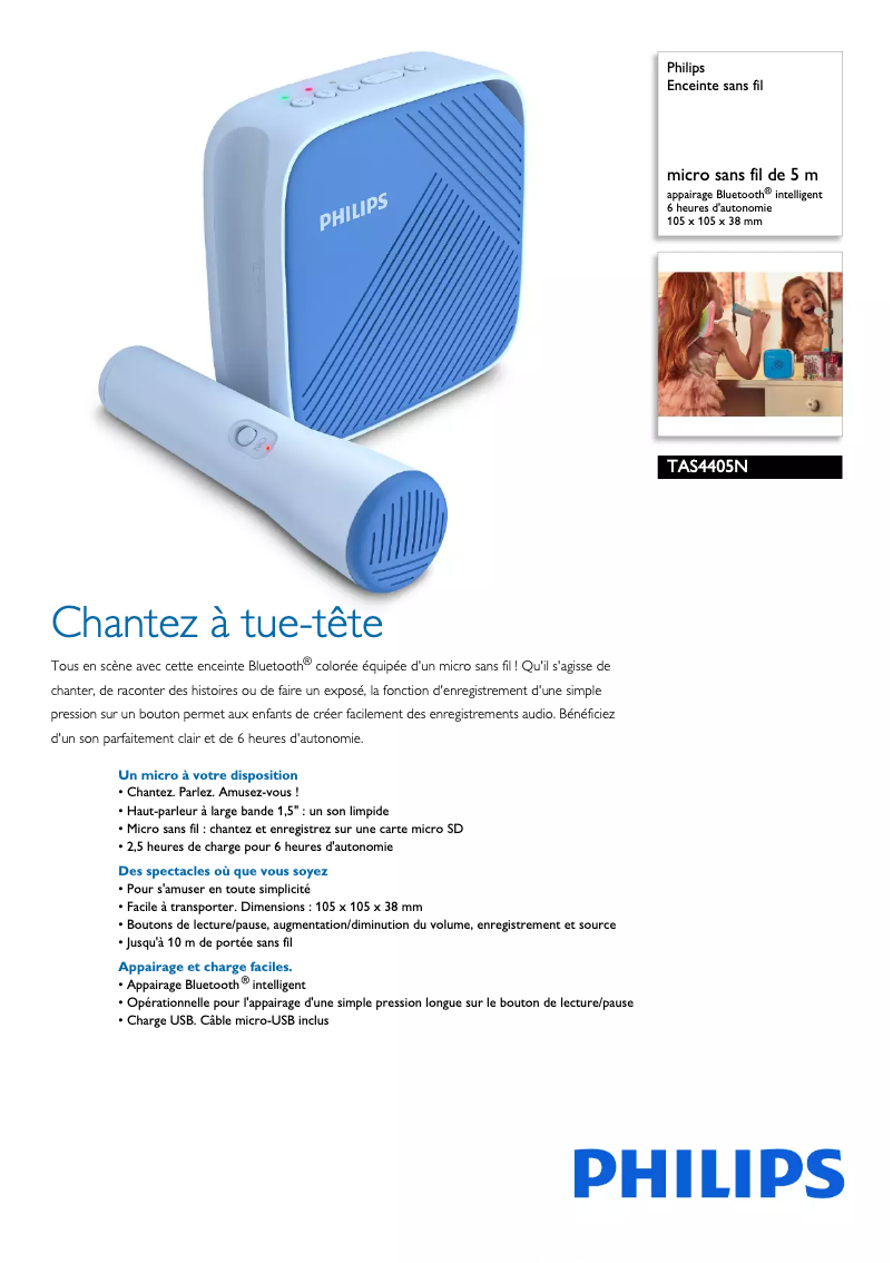 Page 1 de la notice Fiche technique Philips TAS4405