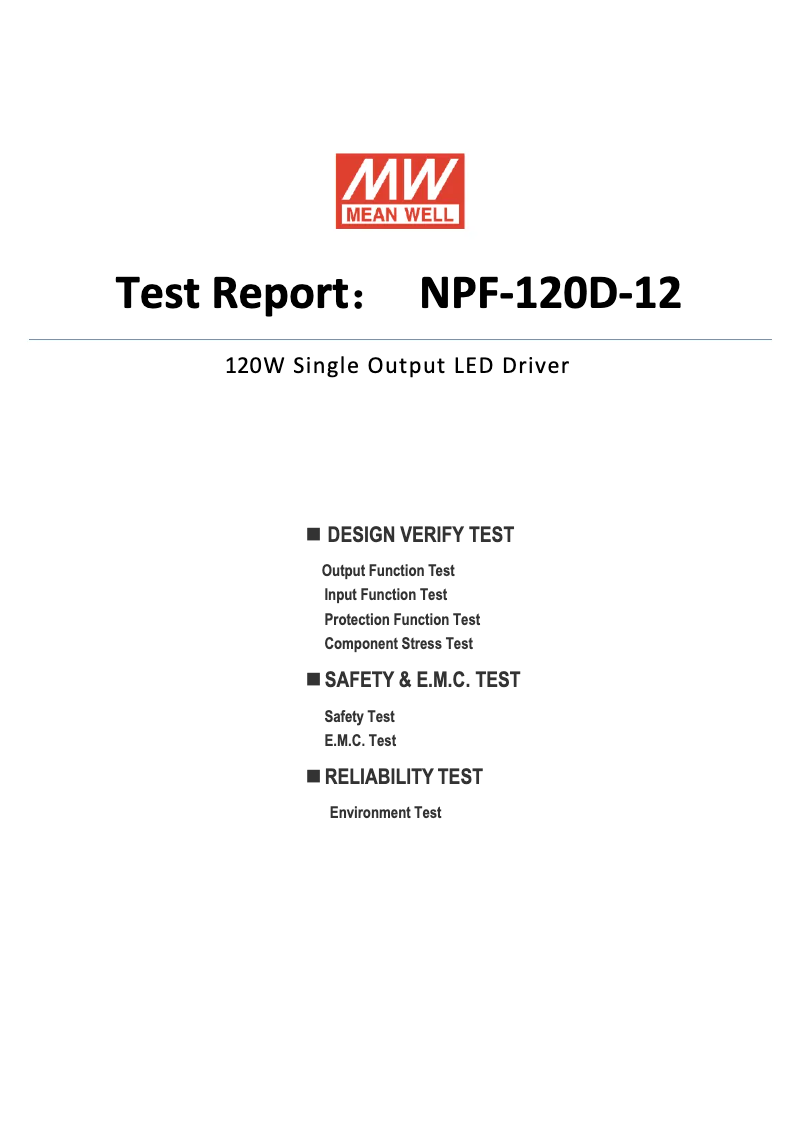 Page 1 of the manual Technical Sheet Mean Well NPF-120D-12