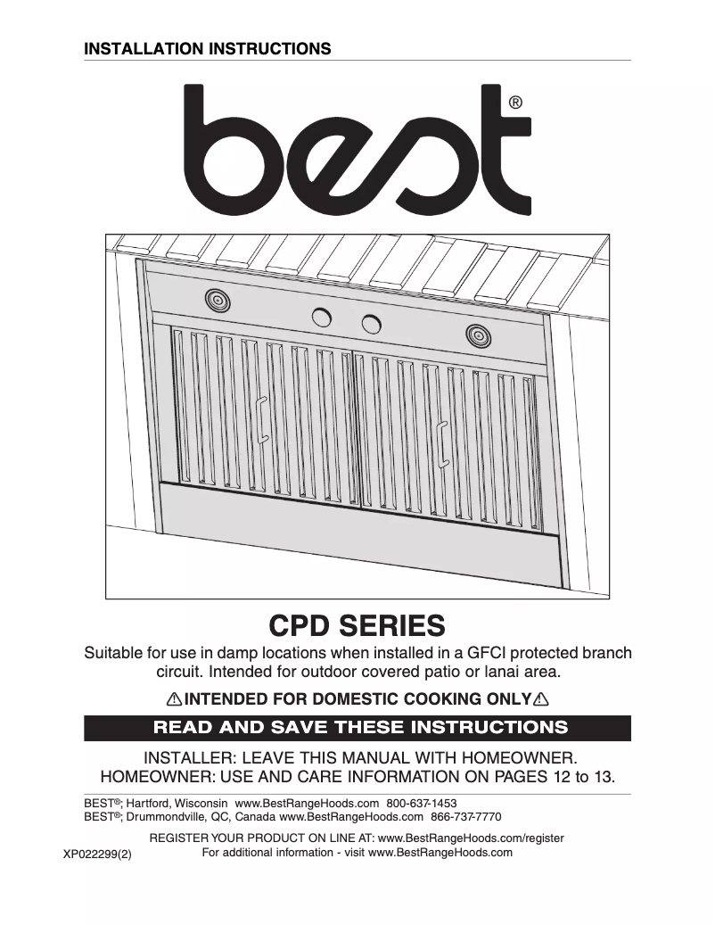 Page 1 de la notice Guide d'installation Best CPDI602SB