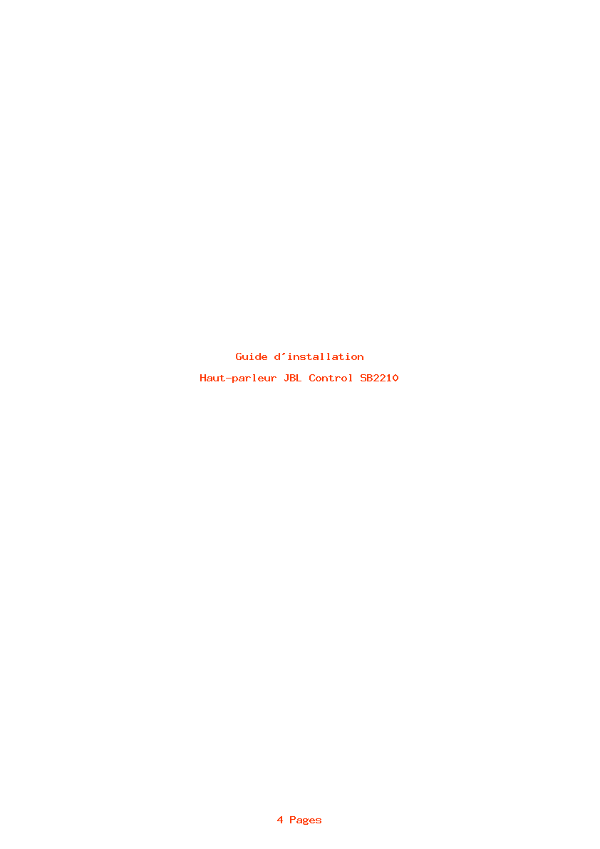 Page 1 de la notice Guide d'installation JBL Control SB2210