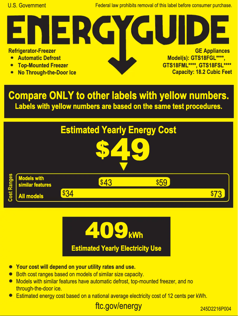 Page n°1 - Label énergétique GE GTS18FSLSS