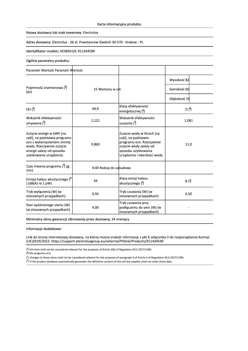 Página 1 del manual Ficha técnica Electrolux KESB9310L