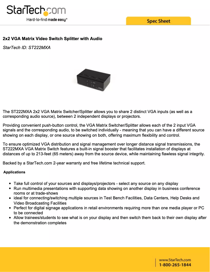 Page 1 de la notice Brochure StarTech.com ST222MXA