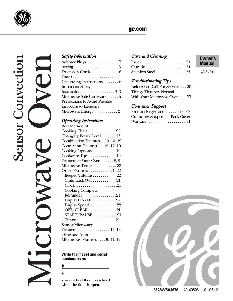 Página 1 del manual Manual de uso y mantenimiento GE Profile JE1590WH