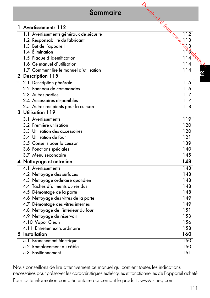 Page 1 de la notice Manuel utilisateur Smeg SF4920VCB