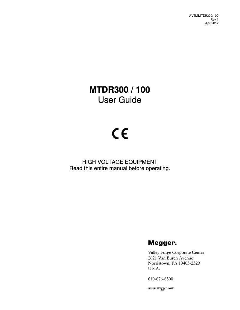 Page 1 de la notice Manuel utilisateur Megger MTDR300