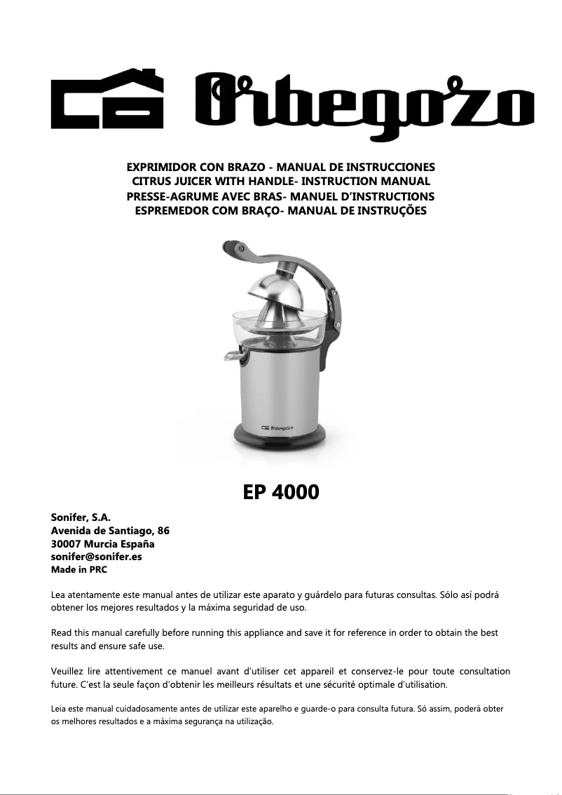 Page 1 of the manual User Manual Orbegozo EP 4000