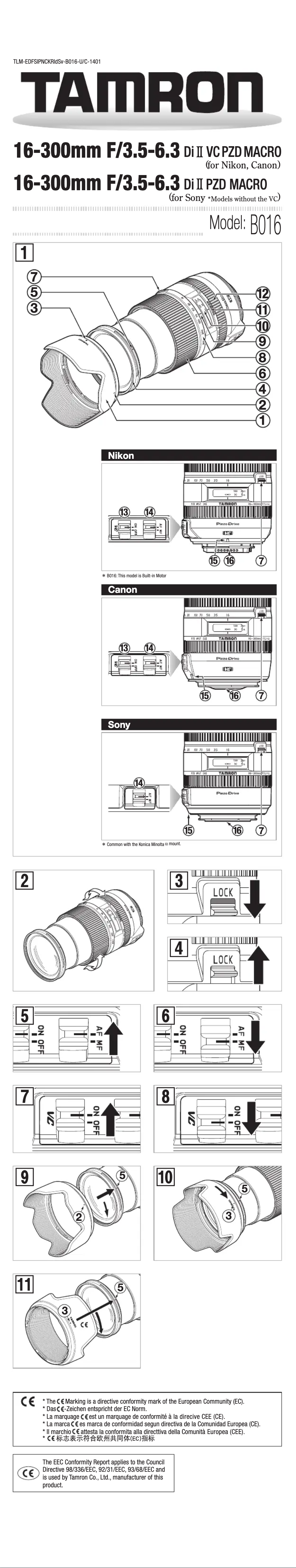 Page 1 de la notice Manuel utilisateur Tamron B016