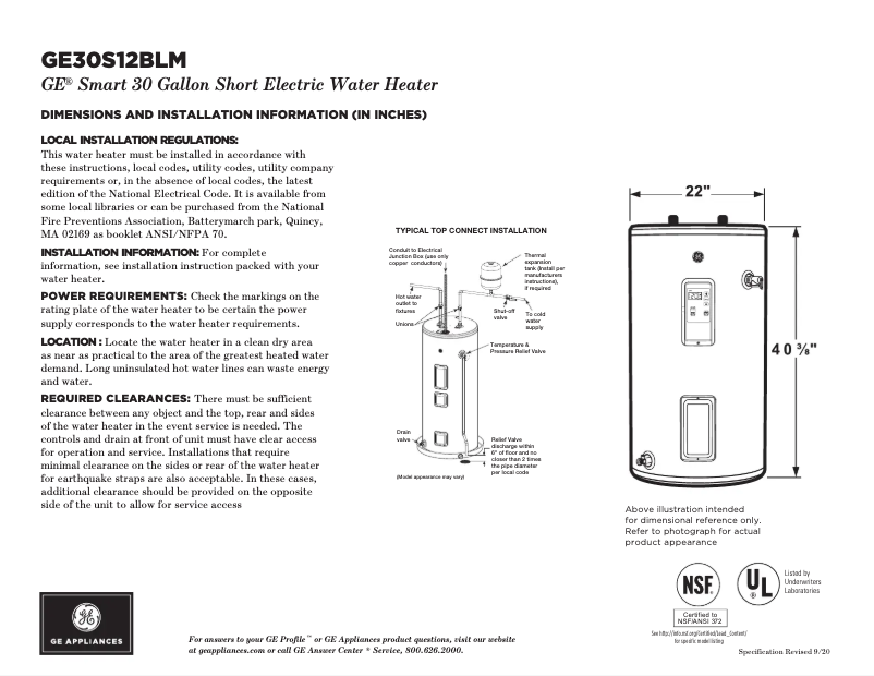 Página 1 del manual Ficha técnica GE GE30S12BLM