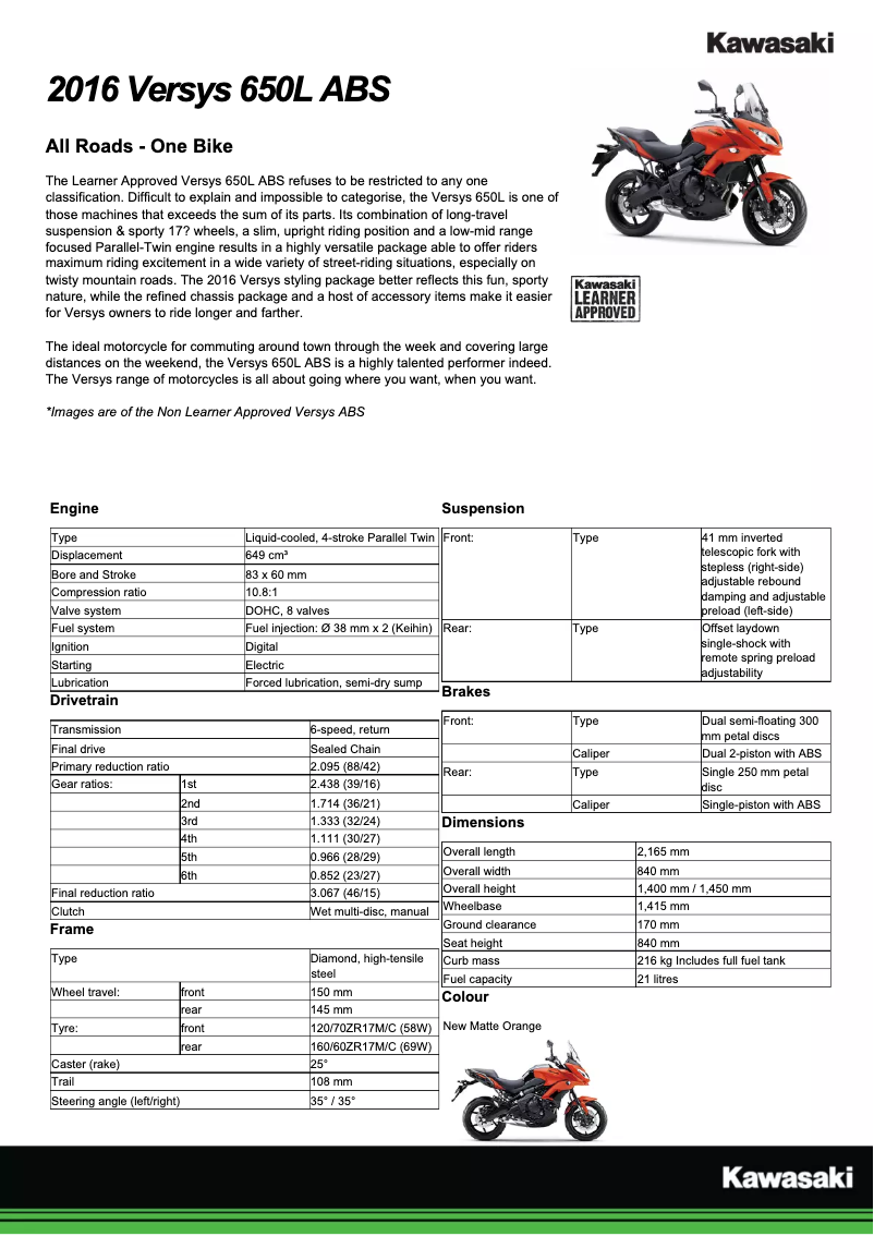 Página 1 del manual Manual de usuario Kawasaki Versys 650 (2016)