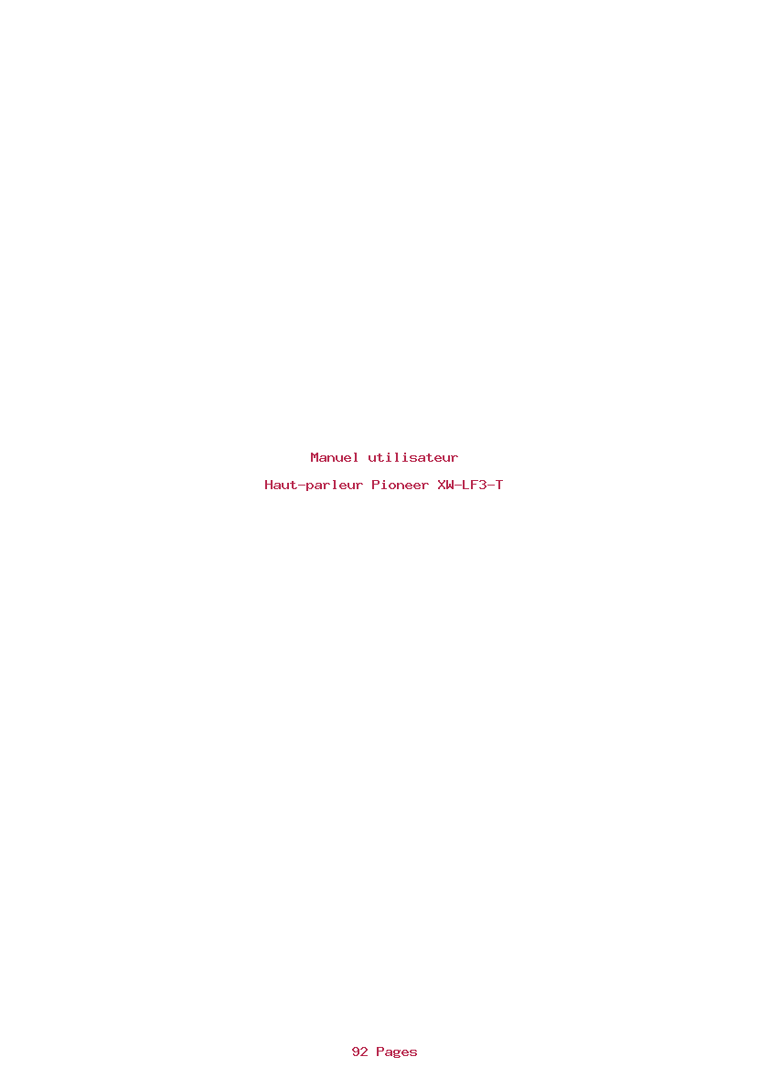 Page 1 de la notice Manuel utilisateur Pioneer XW-LF3-T