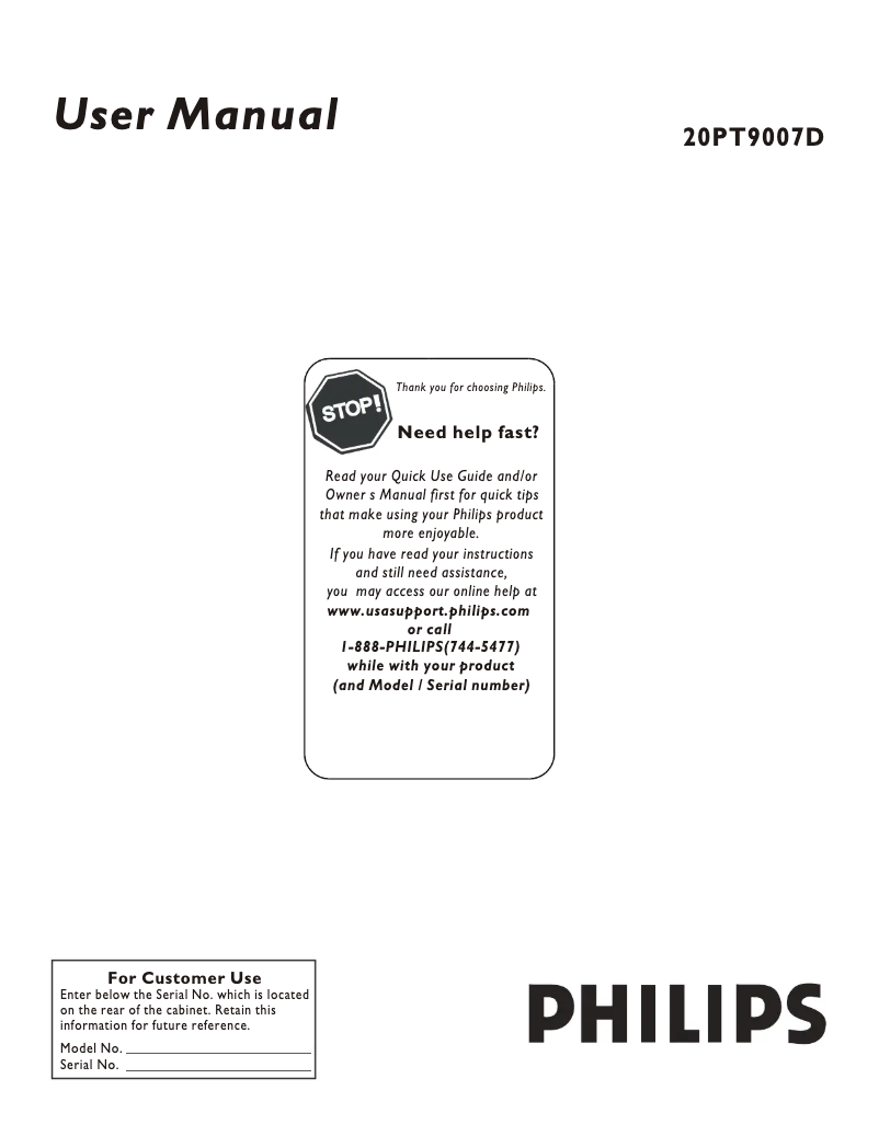 Image de la première page du manuel de l'appareil 20PT9007D