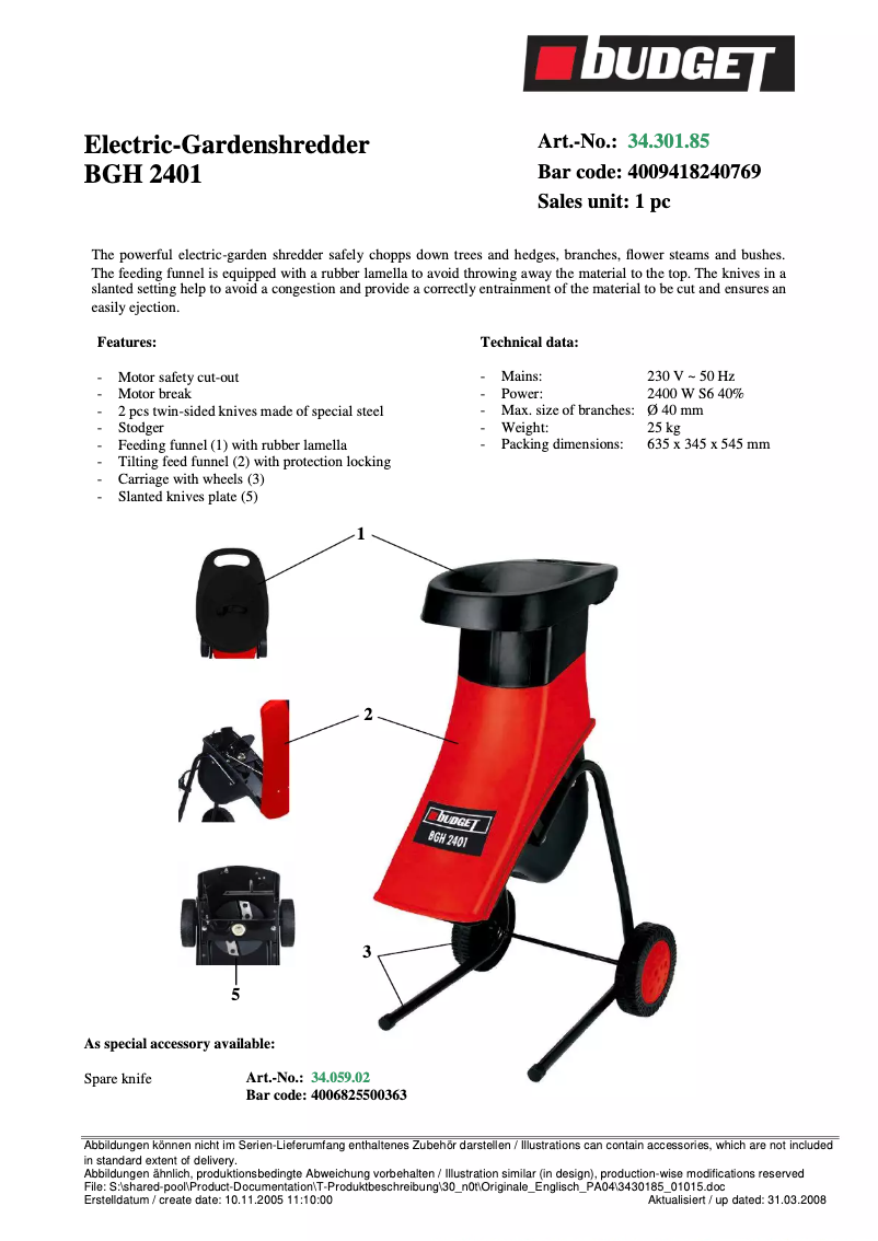 Page 1 de la notice Manuel utilisateur Budget BGH 2401