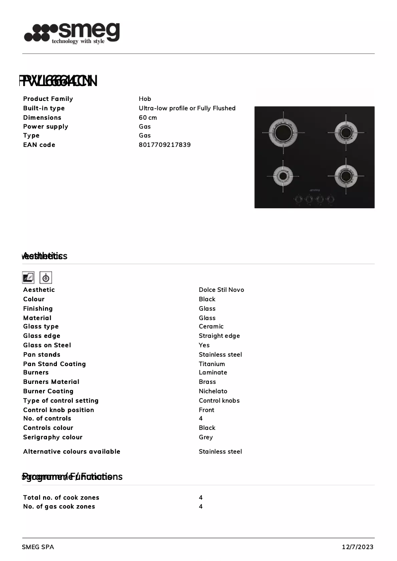 Página 1 del manual Ficha técnica Smeg PVL664CN