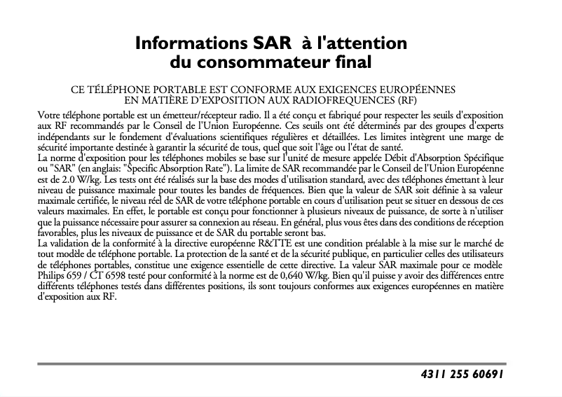 Page 1 of the manual Technical Sheet Philips CT6598