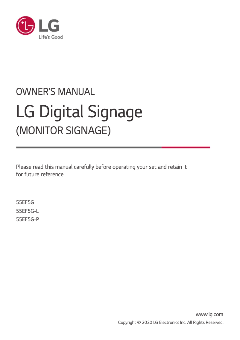 Page 1 de la notice Manuel utilisateur LG 55EF5G