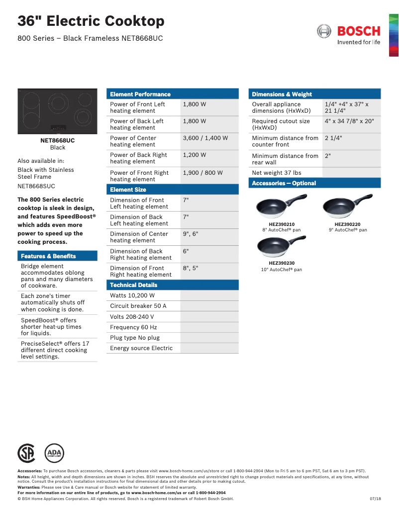 Page 1 of the manual Technical Sheet Bosch NET8668UC