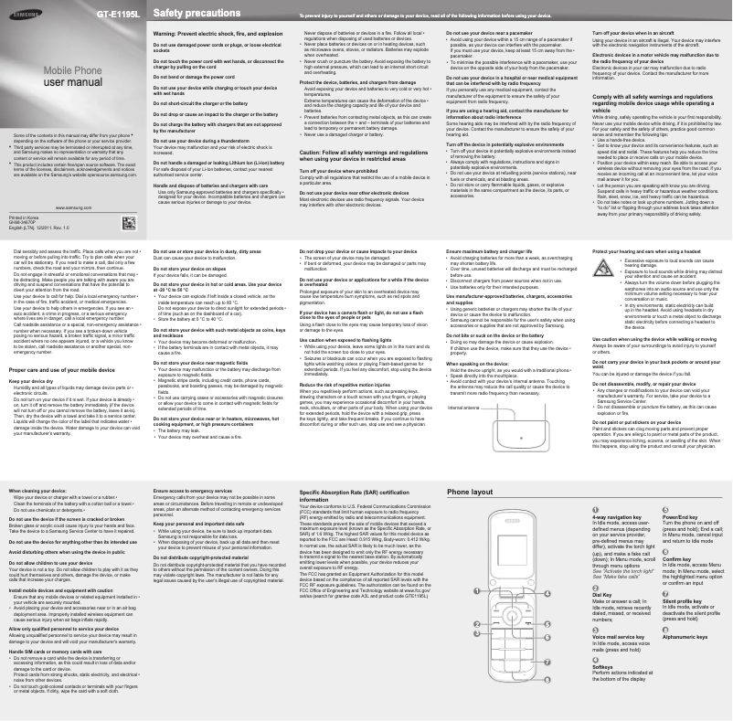 Page 1 de la notice Manuel utilisateur Samsung GT-E1195L