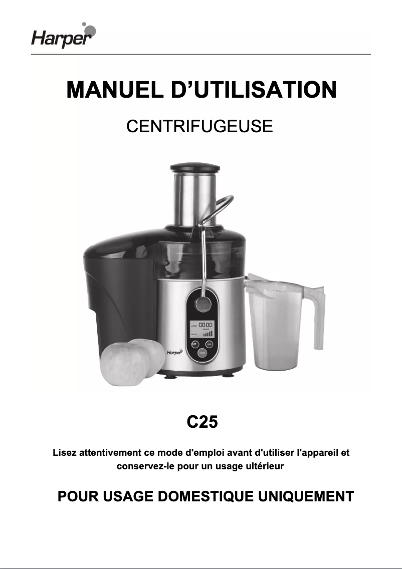 Page 1 de la notice Manuel utilisateur Harper C25