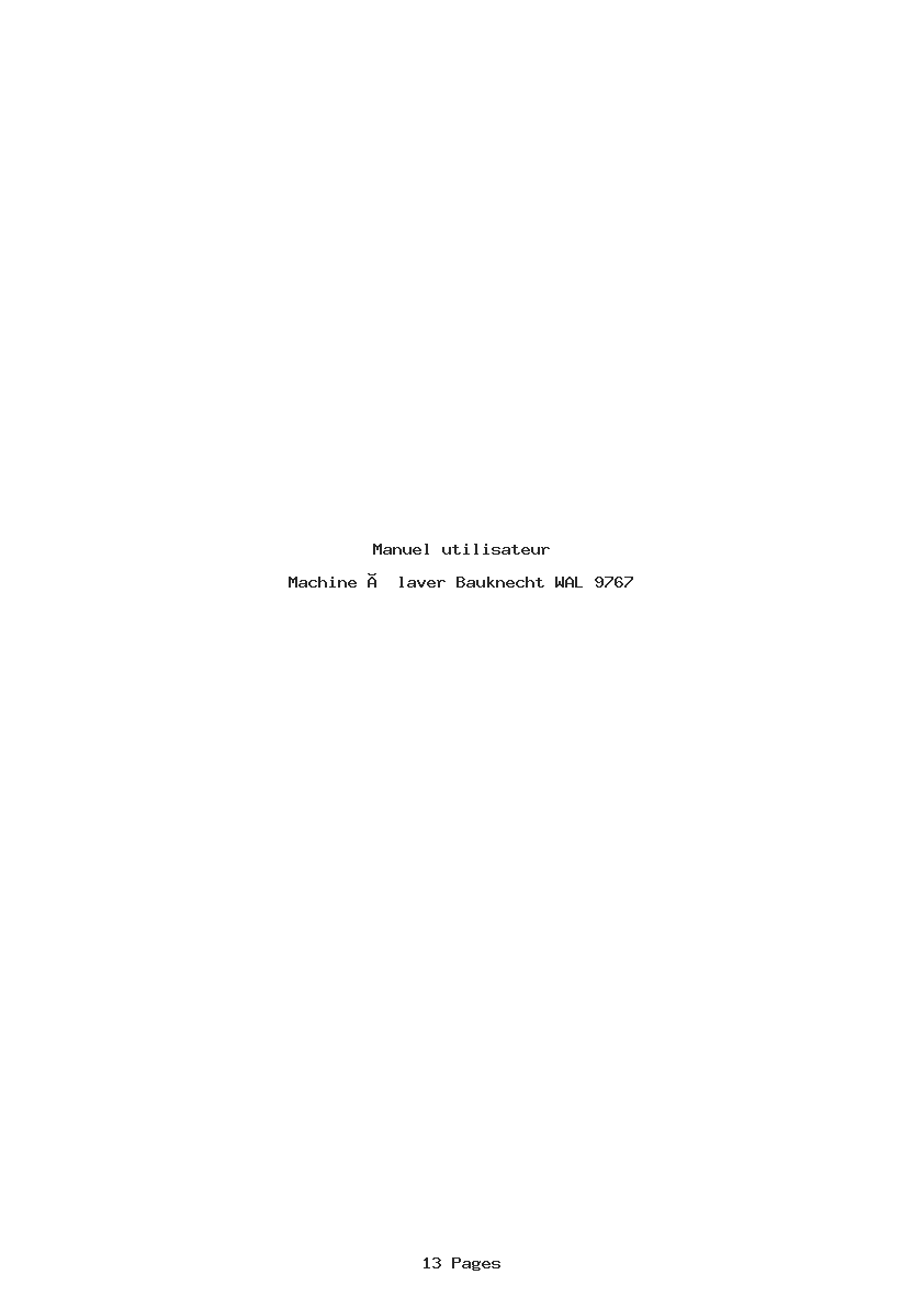 Page 1 de la notice Manuel utilisateur Bauknecht WAL 9767
