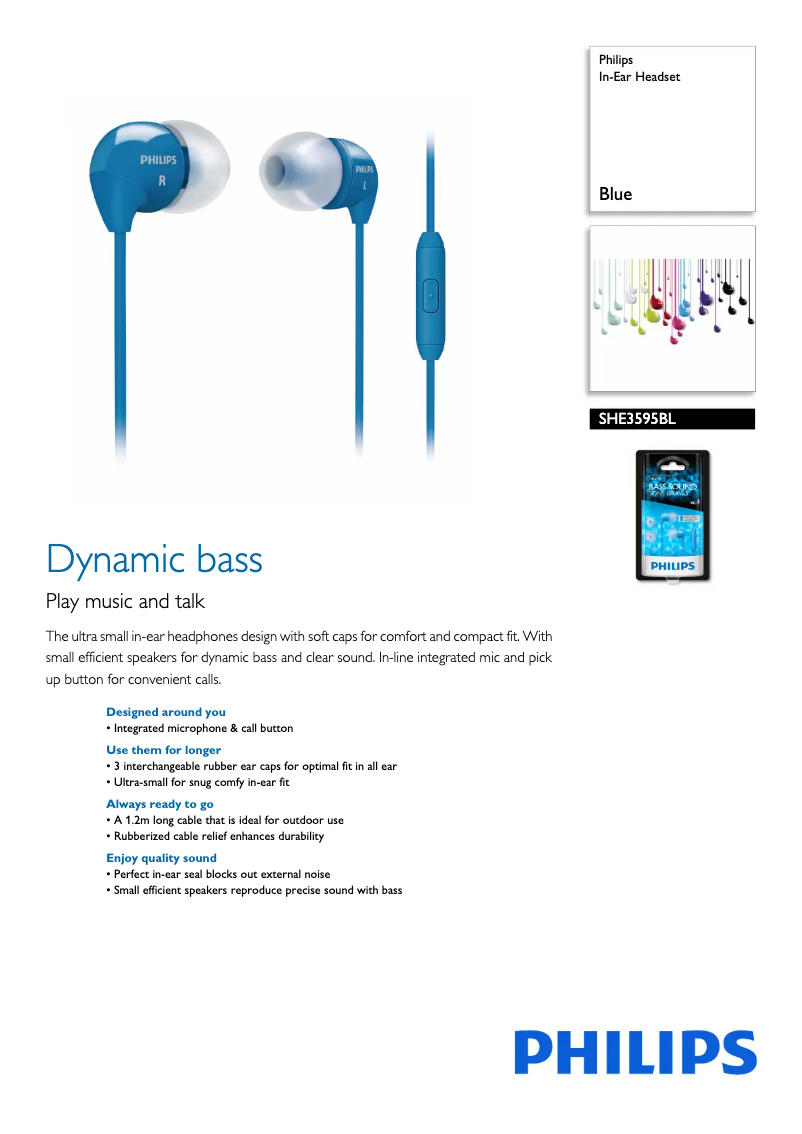Page 1 of the manual Technical Sheet Philips SHE3595