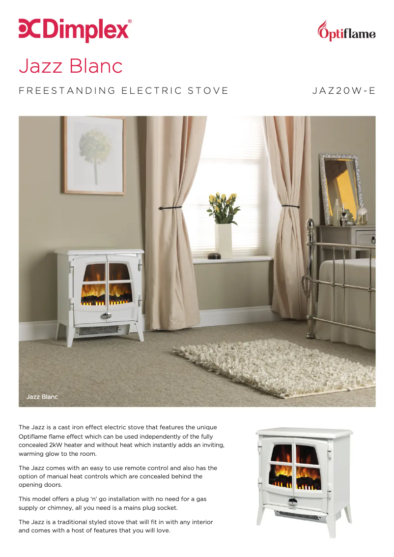 Page 1 de la notice Fiche technique Dimplex JAZ20W-E
