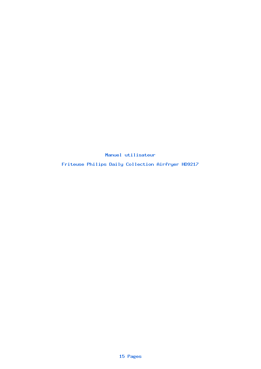 Page 1 de la notice Manuel utilisateur Philips Daily Collection Airfryer HD9217