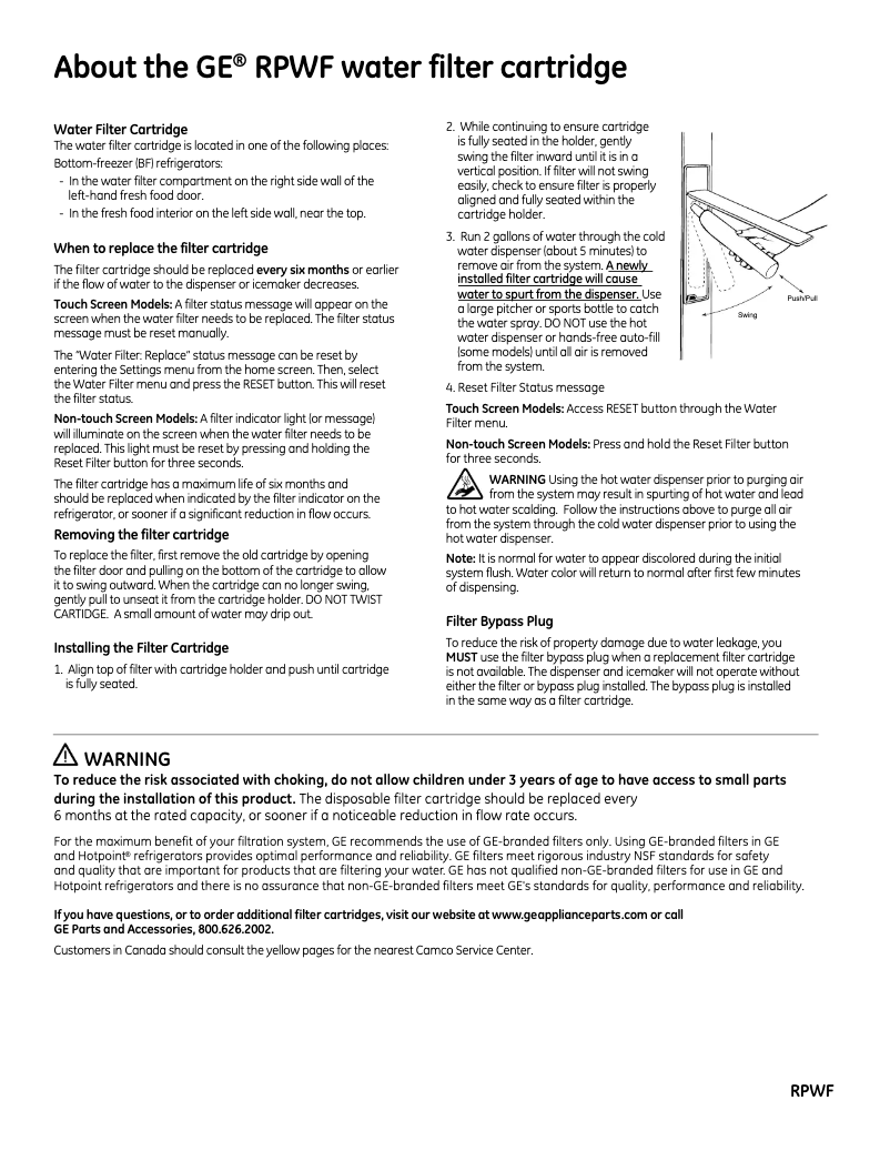Página 1 del manual Guía de instalación GE RPWF3PK