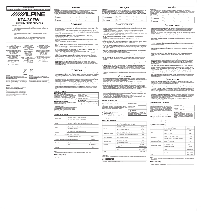Page 1 de la notice Manuel utilisateur Alpine KTA-30FW