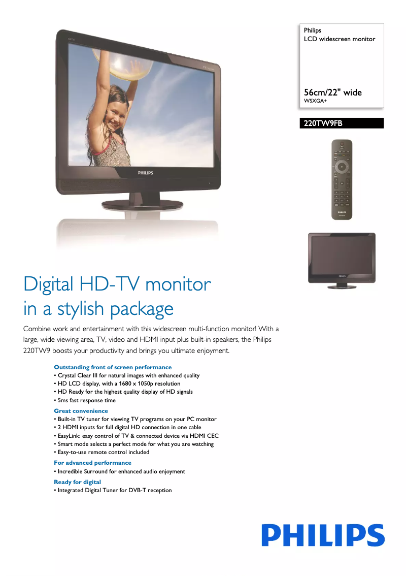Page n°1 - Fiche technique Philips 220TW9FB