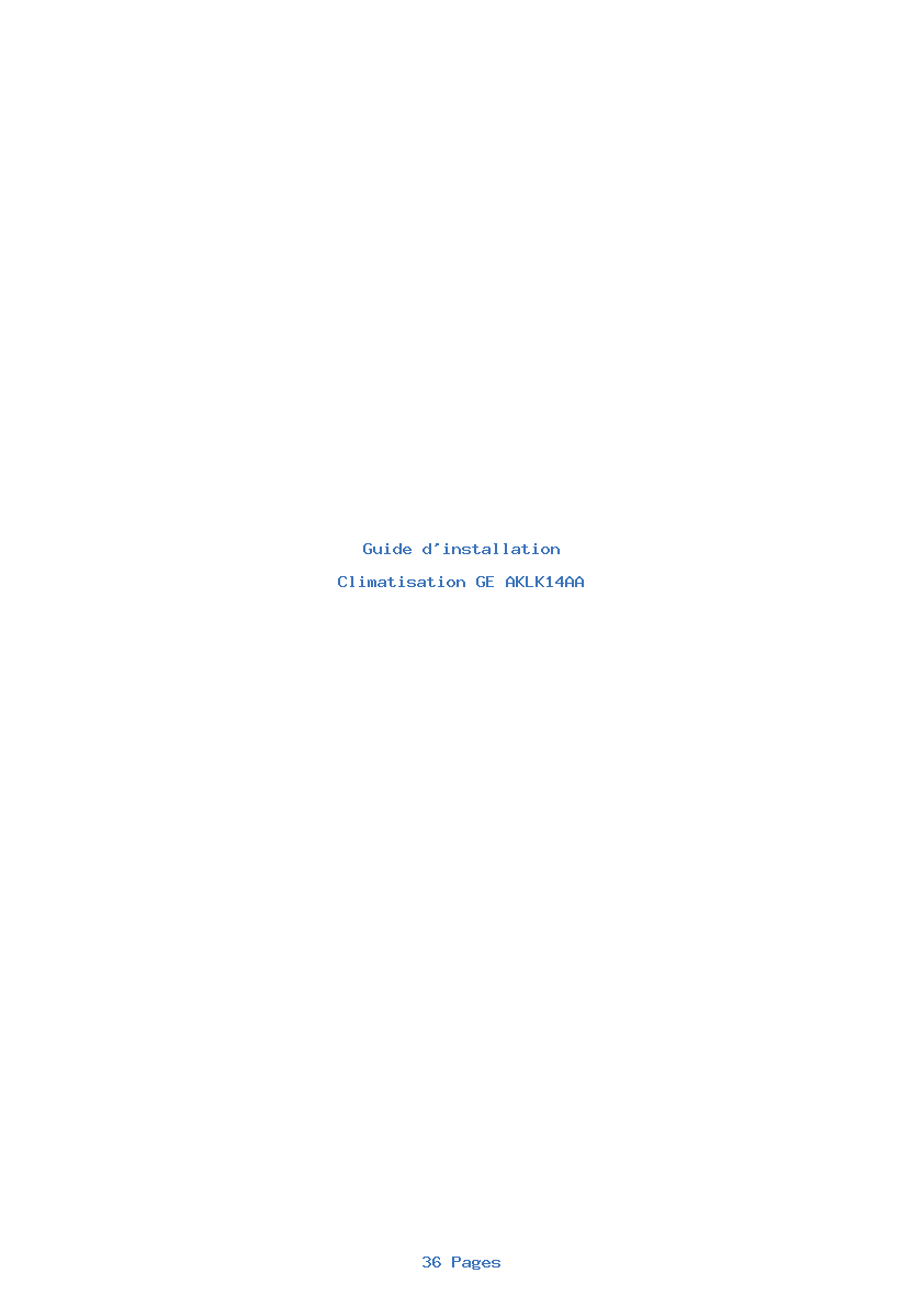 Page 1 de la notice Guide d'installation GE AKLK14AA