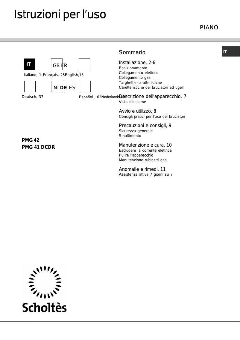 Page 1 de la notice Manuel utilisateur Scholtès Pmg 42