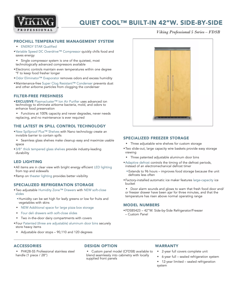 Page 1 of the manual Technical Sheet Viking FDSB5423