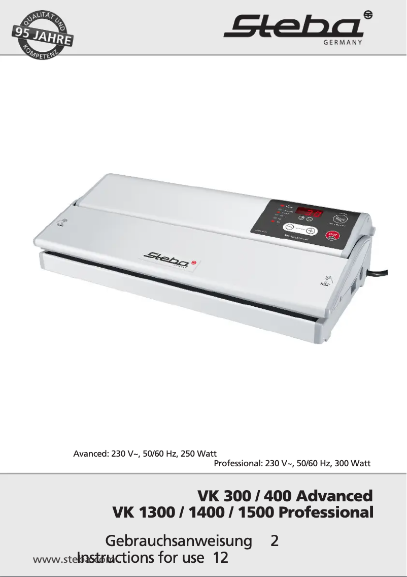 Page 1 de la notice Manuel utilisateur Steba VK 1400 Professional
