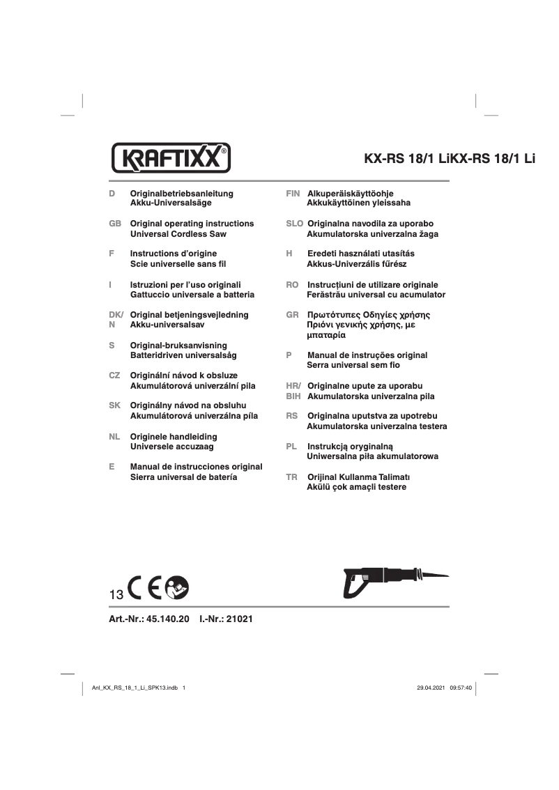 Page 1 de la notice Manuel utilisateur Kraftixx KX-RS 18 Li