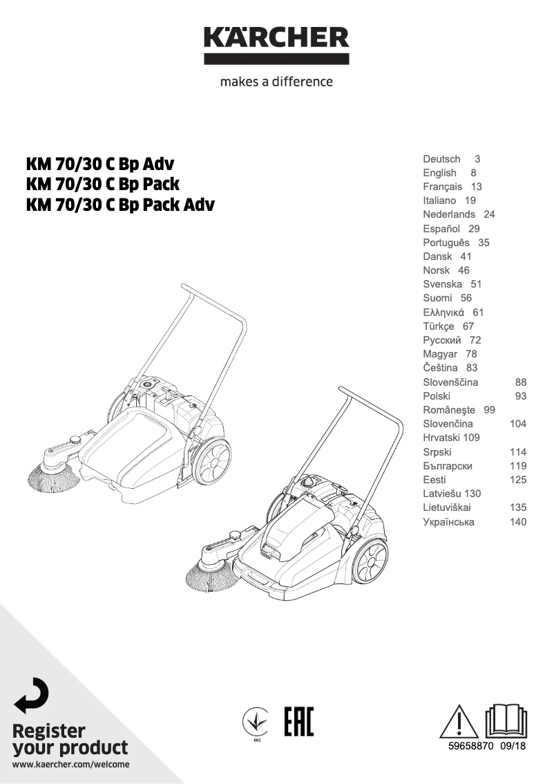 Página 1 del manual Manual de usuario Kärcher KM 70/30 C Bp Adv