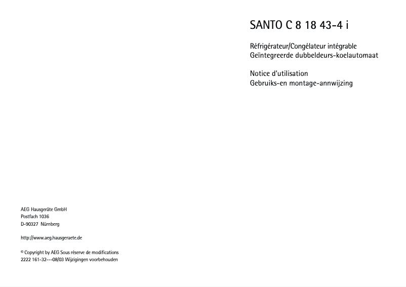 Page 1 de la notice Manuel utilisateur AEG-Electrolux Santo C 81843 I