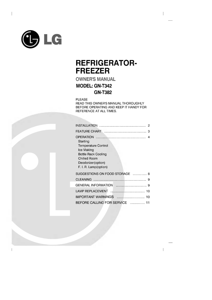 Page 1 de la notice Manuel utilisateur LG GR-T382QL