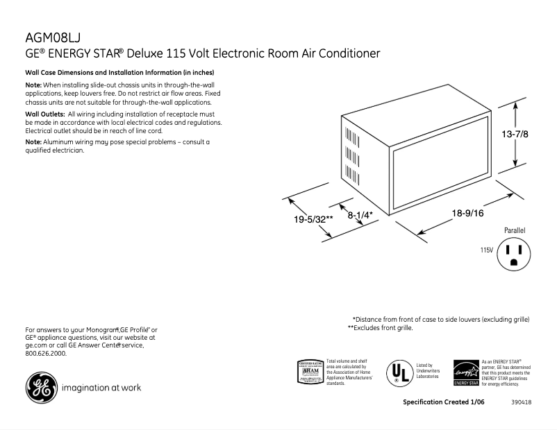 Página 1 del manual Ficha técnica GE AGM08LJ
