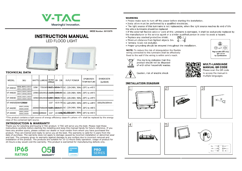 Página 1 del manual Manual de usuario V-TAC VT-44300