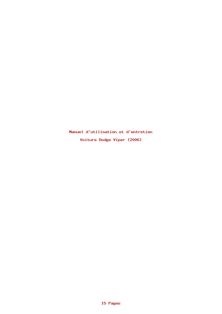 Page 1 de la notice Manuel d'utilisation et d'entretien Dodge Viper (2006)